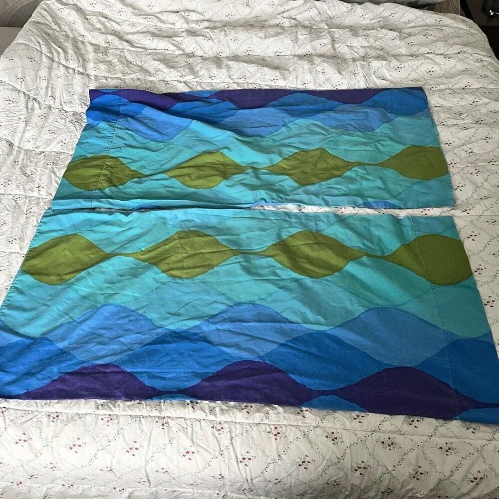 VTG Cannon Royal Family King Sheet Set Wavy Gravy Mod Blue Purple Psychedelic